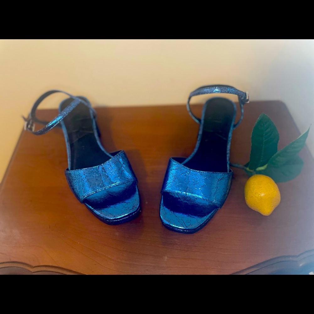Zara Metallic Blue Platform Sandals